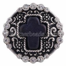 20MM cross snap Silver Plated with rhinestones and black Turquoise KC6223 snaps jewelry