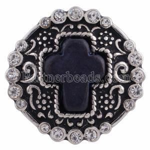 20MM cross snap Silver Plated with rhinestones and black Turquoise KC6223 snaps jewelry