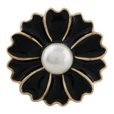 20MM flower snap gold Plated with pearl and black enamel KC9866 snaps jewelry