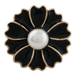 20MM flower snap gold Plated with pearl and black enamel KC9866 snaps jewelry