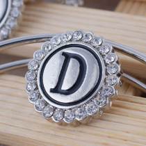 20MM English alphabet-D snap Antique silver  plated with  Rhinestones KC8533 snaps jewelry