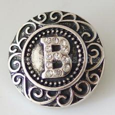 20MM English alphabet-B snap Antique silver  plated with  Rhinestones KB6255 snaps jewelry
