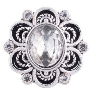 20MM snap flower silver plated with white rhinestones  KC6288 interchangable snaps jewelry