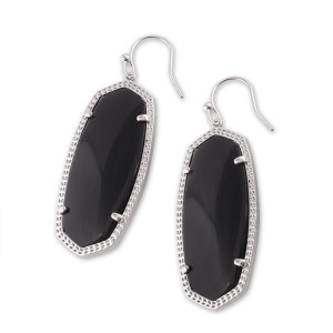 Kendra Scott style  Elle Drop Earrings Black Agate Gemstone with silver plating Elle size