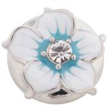 20MM flower snap Silver Plated with white Enamel and Rhinestones KC8800 snaps jewelry