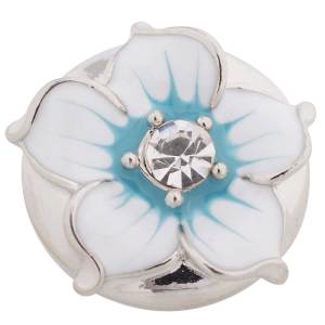 20MM flower snap Silver Plated with white Enamel and Rhinestones KC8800 snaps jewelry
