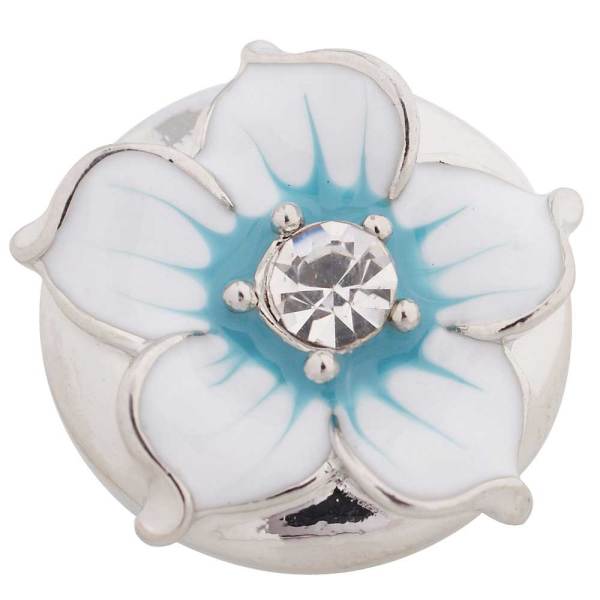 20MM flower snap Silver Plated with white Enamel and Rhinestones KC8800 snaps jewelry