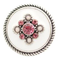20MM Round snaps Silver Plated with  rhinestones and  white Enamel KB6830 snaps jewelry