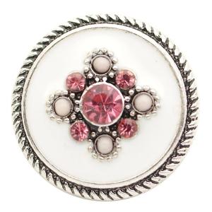 20MM Round snaps Silver Plated with  rhinestones and  white Enamel KB6830 snaps jewelry