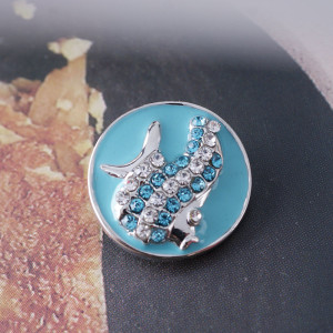 20MM Fish snap Silver Plated with rhinestone KB6372  cyan