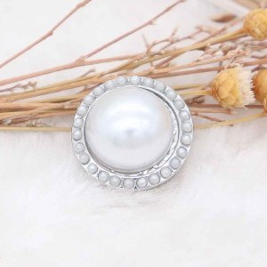 20MM round snap Silver Plated with white pearl KC6783 snaps jewelry