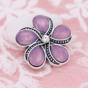 20MM flower snap with purple rhinestones  KC6946 snaps jewelry