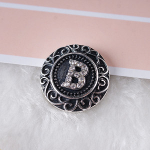 20MM English alphabet-B snap Antique silver  plated with  Rhinestones KB6255 snaps jewelry