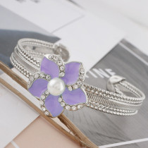 20MM flower snap sliver Plated with pearl and purple enamel KC9888 snaps jewelry