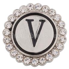 20MM English alphabet-V snap Antique silver  plated with Rhinestones KC8551 snaps jewelry