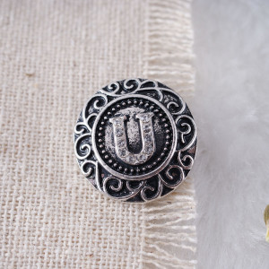 20MM English alphabet-U  snap Antique silver  plated with  Rhinestones KB6274 snaps jewelry