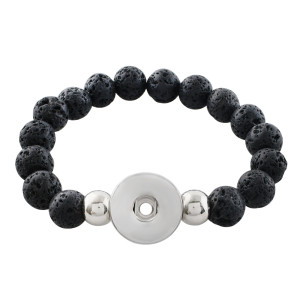 10 mm black lava bead snap bracelet could hold essential oils & perfume Fit 20mm snaps chunks KB4585