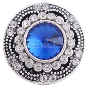 20MM snap round silver plated with deep blue rhinestones  KC6273 interchangable snaps jewelry