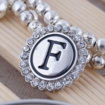 20MM English alphabet-F snap Antique silver  plated with  Rhinestones KC8535 snaps jewelry