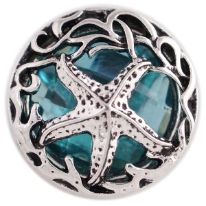 20MM sealife snap silver Antique plated with blue Rhinestone KC6348 snaps jewelry