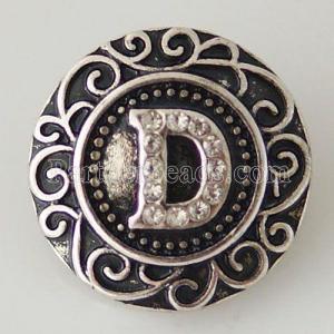 20MM English alphabet-D snap Antique silver  plated with  Rhinestones KB6257 snaps jewelry