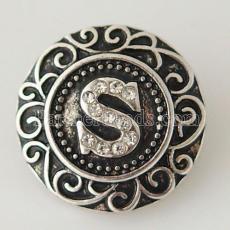 20MM English alphabet-S  snap Antique silver  plated with Rhinestones KB6272 snaps jewelry