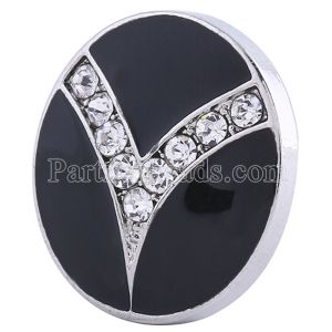 20MM Round snap Silver Plated with clear Rhinestones and black Enamel  KC6165 snaps jewelry