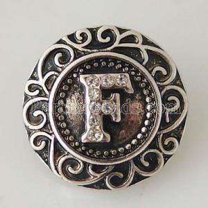 20MM English alphabet-F snap Antique silver  plated with  Rhinestones KB6259 snaps jewelry