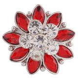 20MM Flower snap Silver Plated with Red and clear rhinestones KC7196 snaps jewelry