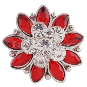 20MM Flower snap Silver Plated with Red and clear rhinestones KC7196 snaps jewelry
