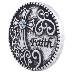 20MM Cross round snap Antique Silver Plated with light blue rhinestone KC6079 snaps jewelry
