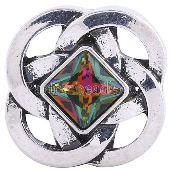 20MM snap Antique Silver plated with Colourful  Rhinestone KC6251 snaps jewelry multicolor
