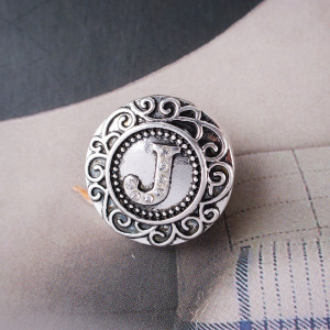 20MM English alphabet-J snap Antique silver  plated with  Rhinestones KB6263 snaps jewelry