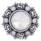 20MM Flower snap Silver Plated with White rhinestones KC6072 snaps jewelry