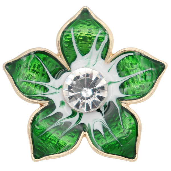20MM Flowers snap gold Plated with  rhinestone and green enamel KC6970 snaps jewelry