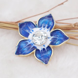 20MM Flowers snap gold Plated with  rhinestone and blue enamel KC6972 snaps jewelry