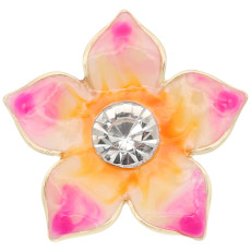 20MM Flowers snap gold Plated with rhinestone and pink enamel KC6971 snaps jewelry