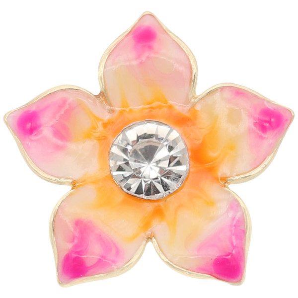 20MM Flowers snap gold Plated with rhinestone and pink enamel KC6971 snaps jewelry