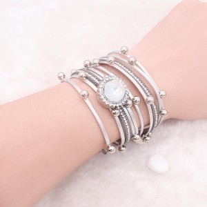 1 buttons gray leather with white rhinestone KC0884 new type Bracelet fit 20mm snaps chunks