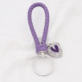 PU leather Keychain Keychain with purple button fit snaps chunks KC1217 Snaps Jewelry