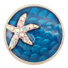 20MM  Starfish gold plated snap Silver Plated with  rhinestone  KC8041 Blue