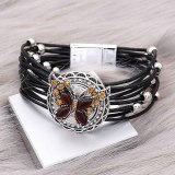 1 buttons Black leather with white rhinestone KC0502 new type Bracelet fit 20mm snaps chunks