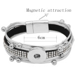 1 buttons gray leather with white rhinestone KC0504 new type Bracelet fit 20mm snaps chunks