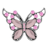 Butterfly 20MM snap charms Silver Plated with Pink rhinestone  KC9208 snaps jewelry