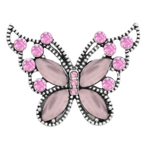 Butterfly 20MM snap charms Silver Plated with Pink rhinestone  KC9208 snaps jewelry
