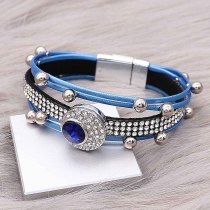 1 buttons Blue leather with white rhinestone KC0506 new type Bracelet fit 20mm snaps chunks