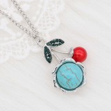 pendant Necklace with Green rhinestones And red pearls 42cm chain KS1293-S fit 12MM snaps jewelry