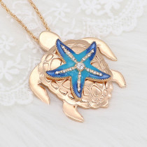 20MM Starfish snap gold Plated with Light Blue  charms KC9240 snaps jewerly