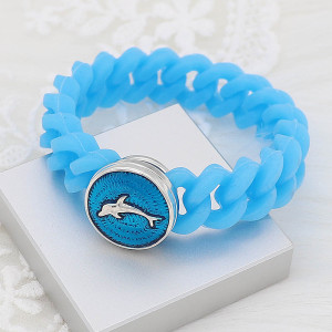 20MM Dolphin snap silver Plated with blue enamel charms KC9233 snaps jewerly