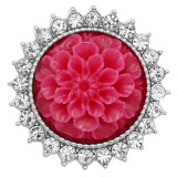 20MM Flowers snap silver Plated with rhinestone and red resin KC9235 charms snaps jewelry